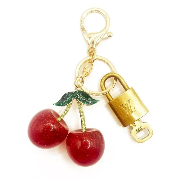 Authentic Louis Vuitton Lock Key with Bag Cherry Charm Keychain Key Charm Chain - Picture 1 of 7